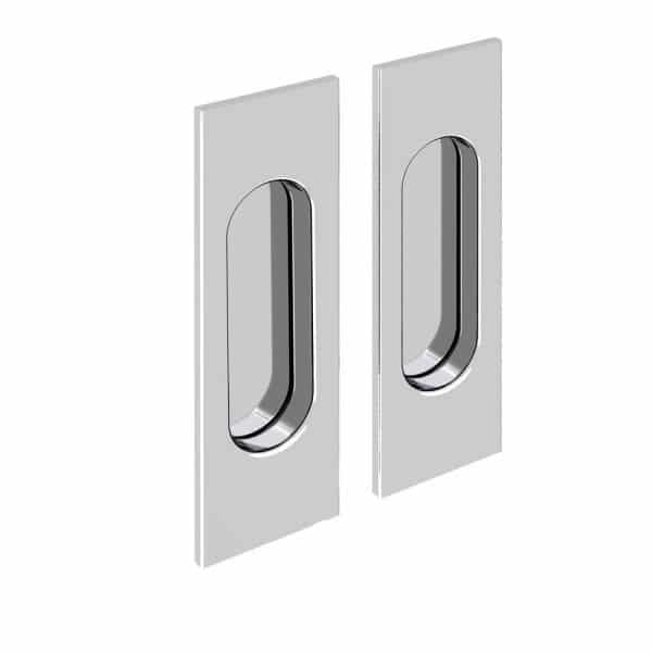 Set of 2 rectangular flush pull handles, chrome finish