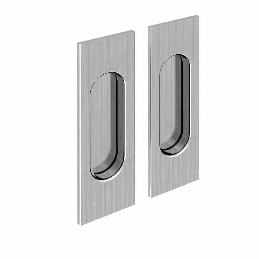 Set of 2 rectangular flush pull handles, satin finish