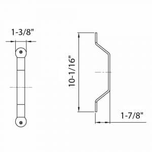 Drawing with dimension of our sliding door pull handle – 2 fasteners - Black metal - Perfect for barn door