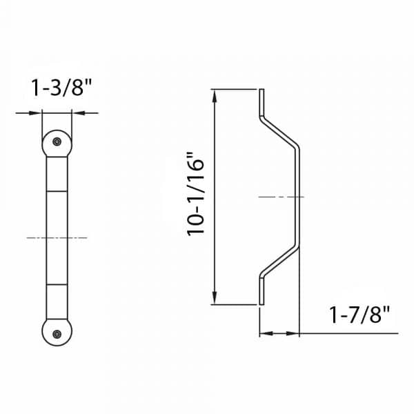 Drawing with dimension of our sliding door pull handle – 2 fasteners - Black metal - Perfect for barn door