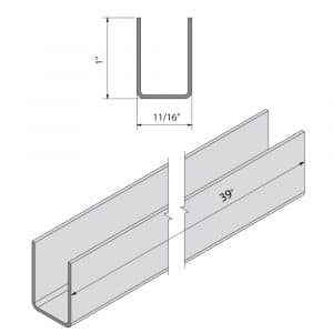 Drawing with dimensions of our 39" bottom guide U channel - Aluminum