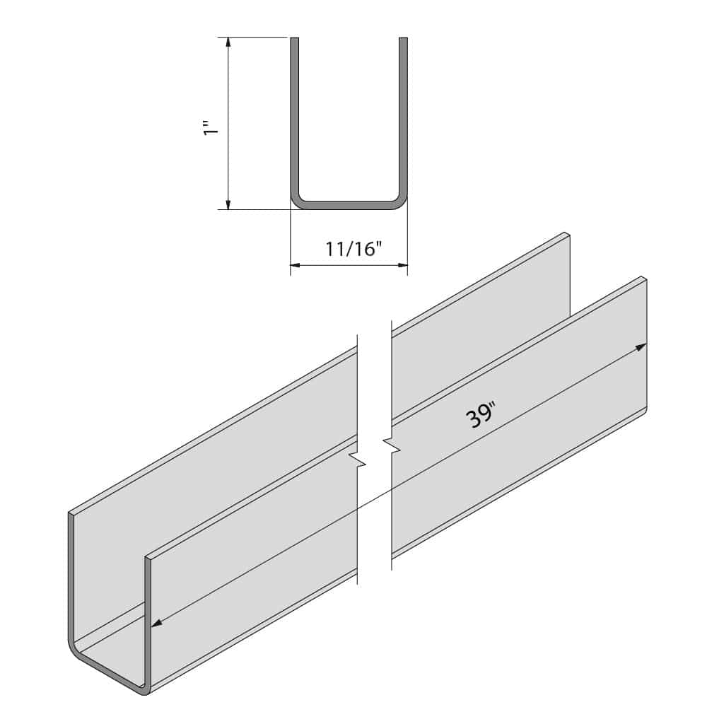 Drawing with dimensions of our 39" bottom guide U channel - Aluminum