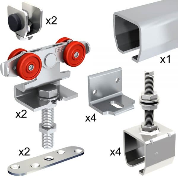 Quantity of items in our SLID'UP 2000 hardware kit with one track for one door up to 130 lbs, 2" thick