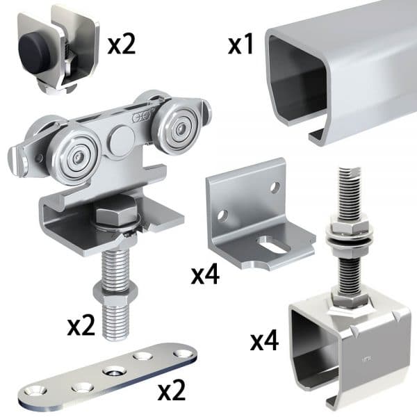 Quantity of items in our SLID'UP 2000 hardware kit with one track for one door up to 180 lbs, 2" thick