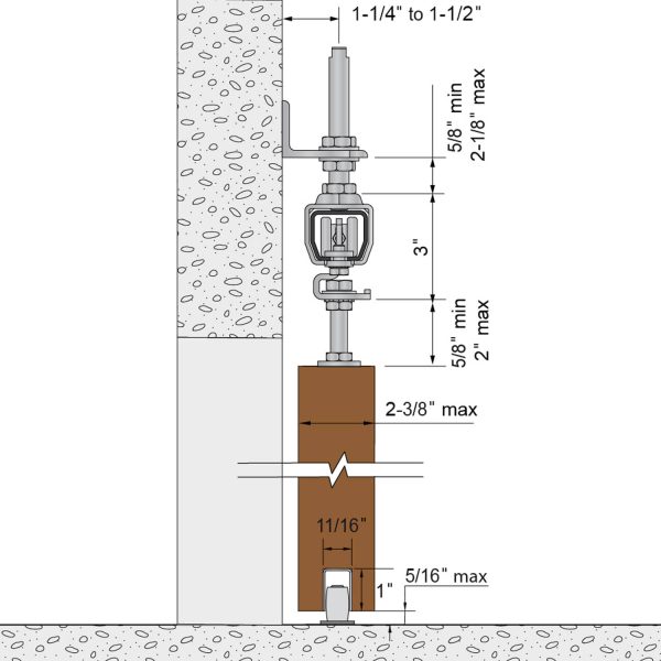 Drawing with dimensions of our SLID'UP 2000 for 1 or 2 exterior doors up to 2-3/8" thick and 310 lbs