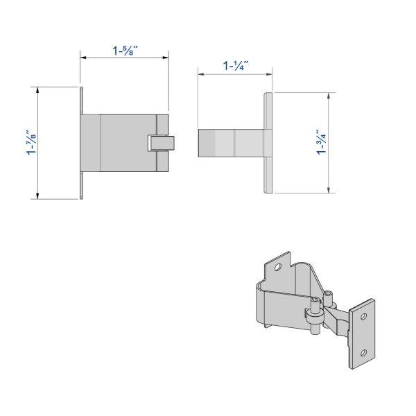 Drawing with dimensions of our stopper with nylon bolt and steel strike (7 daN)