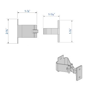 Drawing with dimensions of our stopper with nylon bolt and steel strike (30 daN)