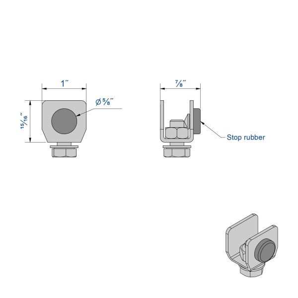 Drawing with dimensions of our rubber door stopper and end cap for SLID’UP 2000 (for track SU2048)