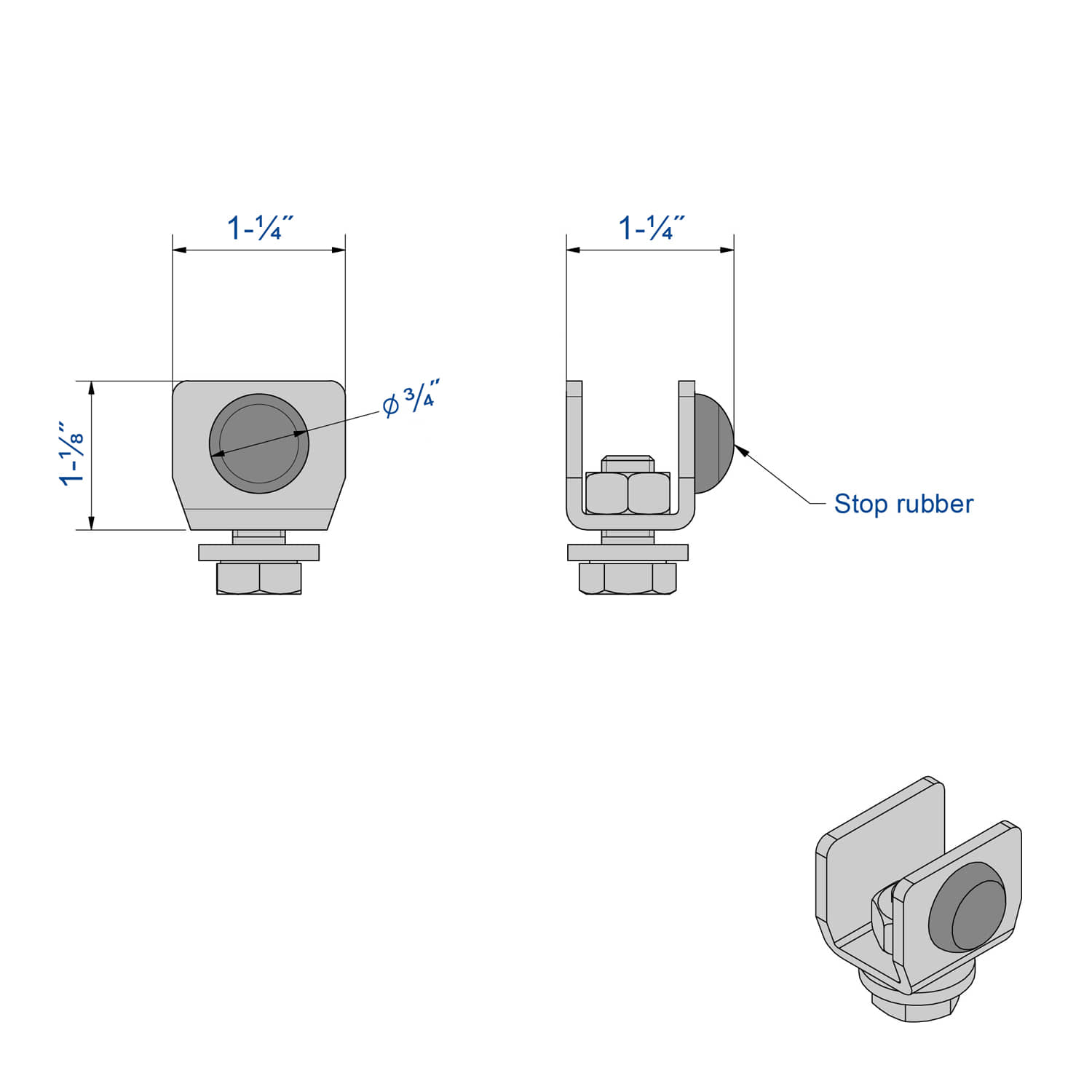 Drawing with dimensions of our rubber door stopper and end cap for SLID’UP 2000 (for track SU2049)