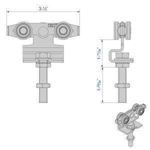 Drawing with dimensions of our set of 2 rollers for SLID’UP 2000 - 130 lbs