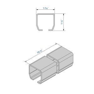 Drawing with dimensions of our galvanized steel track for SLID'UP 2000 for doors up to 180 lbs