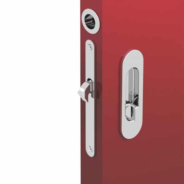 Zoom of our mortise lock kit – Oval handles with locking device - Chrome