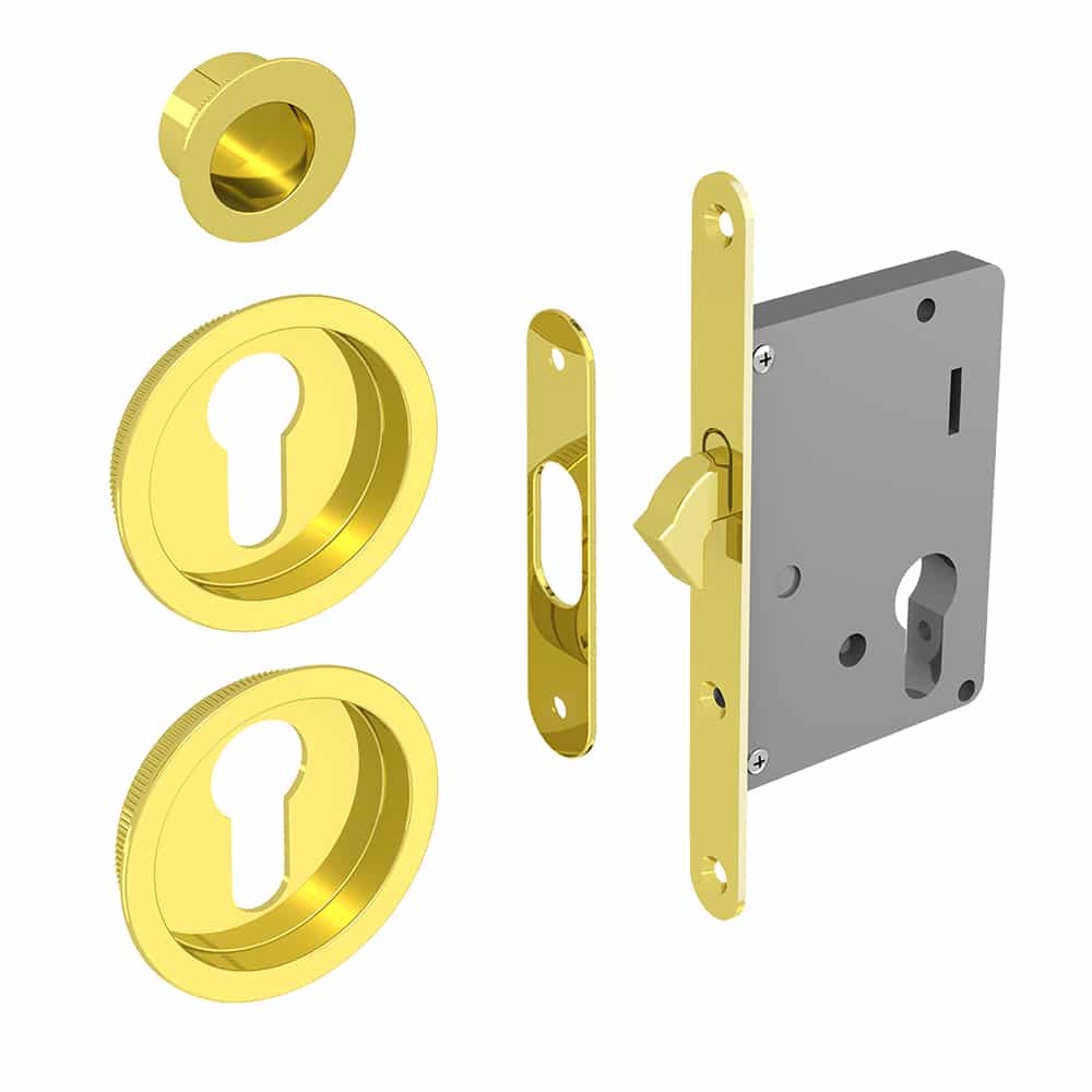 Mortise lock kit for Yale cylinder – Round handles - Golden