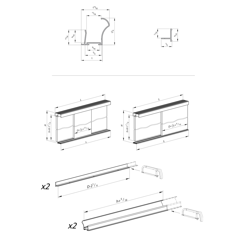 Drawing with dimensions of our closet door rollers kit for SLID'UP 280 - Silver