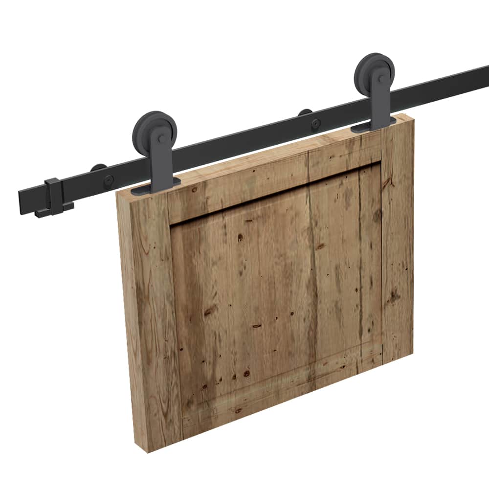 Mounting picture of our SLID'UP 270 for sliding interior barn doors - Round rollers
