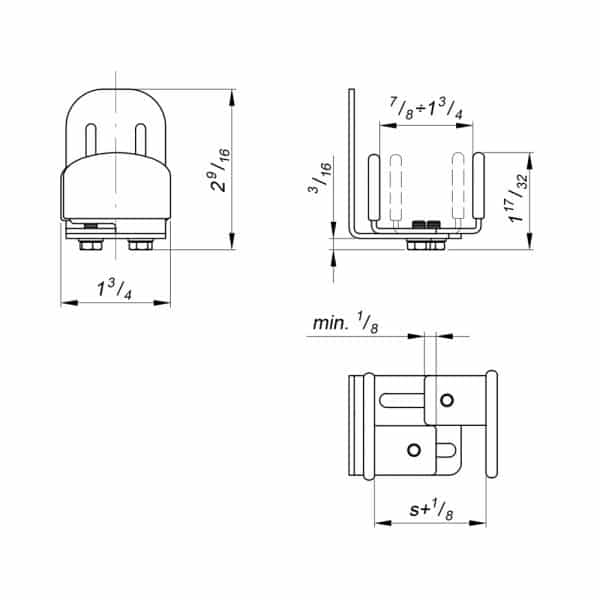 Drawing with dimensions of our black steel bottom guide for SLID'UP 270