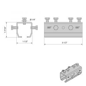 Drawing with dimensions of our stainless steel connector sleeve for wall-mounting for SLID'UP 2000 - 130 lbs