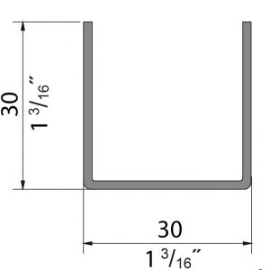 Drawing with dimensions of our stainless steel bottom guide U channel for SLID'UP 2000