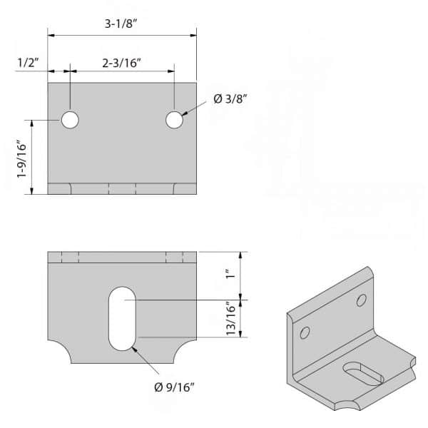Drawing with dimensions of our wall mounting bracket for SLID’UP 2000 stainless steel - 440 lbs