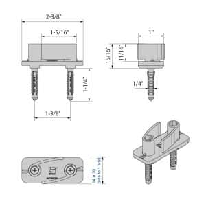 Drawing with dimensions of our adjustable bottom guide on screw anchor for SLID'UP 2000