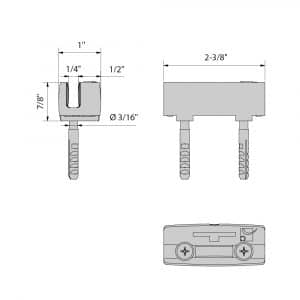 Drawing with dimensions of our 3 positions adjustable bottom guide on screw anchor for SLID'UP 2000