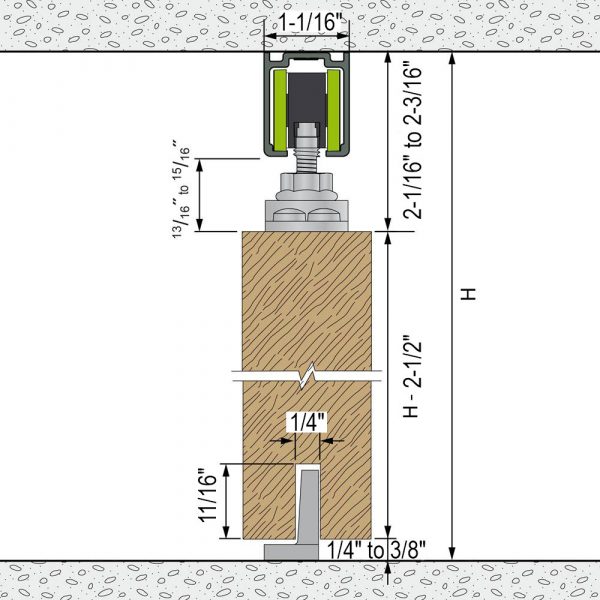 Drawing with dimensions of our SLID'UP 1100 for 1 door up to 90 lbs