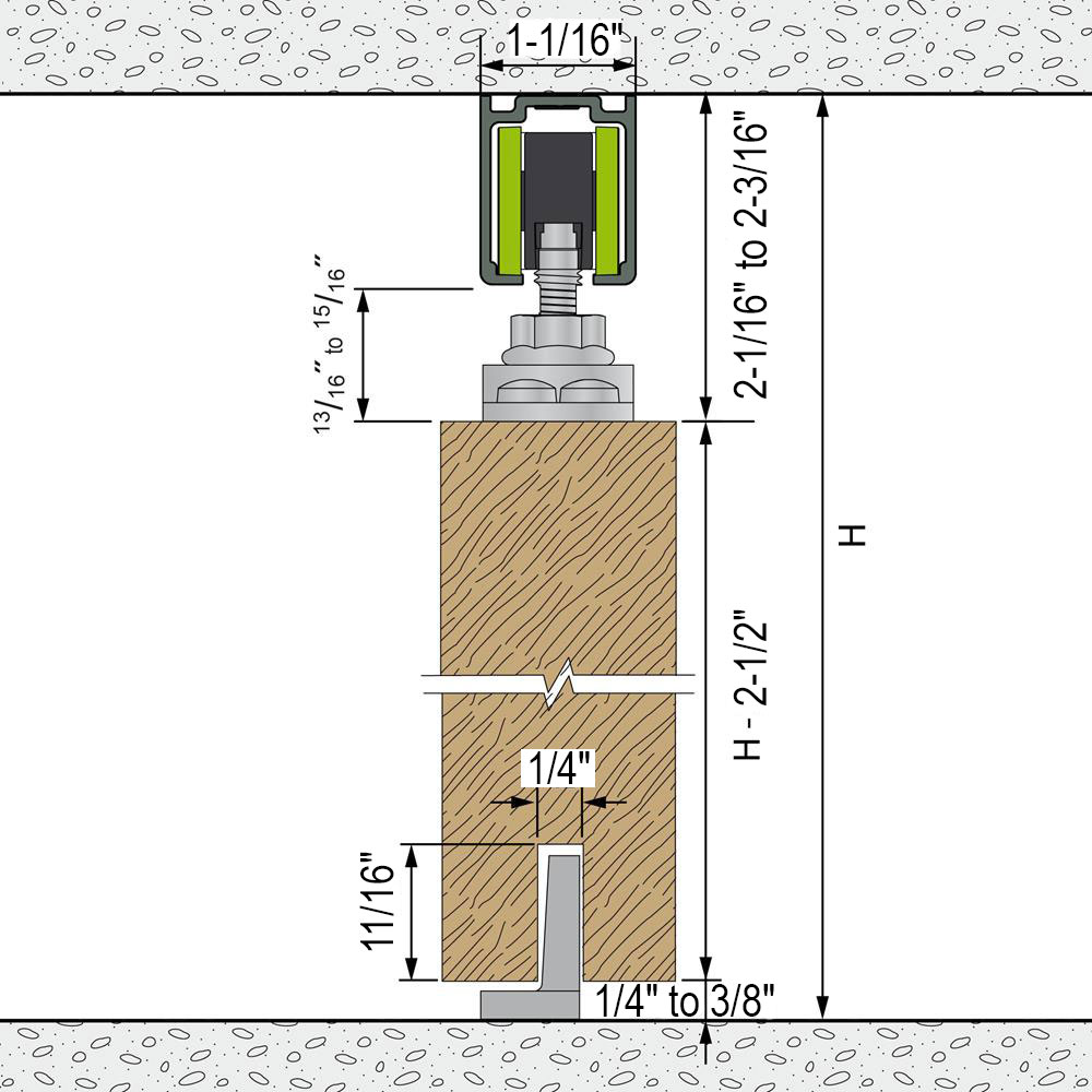 Drawing with dimensions of our SLID'UP 1100 for 1 door up to 90 lbs