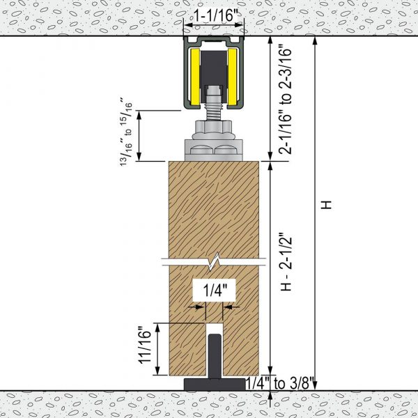 Drawing with dimensions of our SLID'UP 1100 for 1 door up to 180 lbs