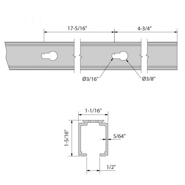 Drawing with dimensions of our anodized aluminum track for SLID'UP 1000