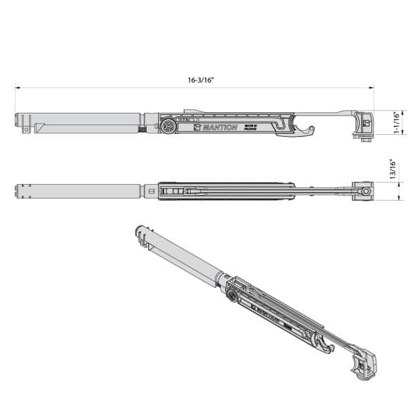 Drawing with dimensions of our soft-closer for SLID'UP 1000, 1100, 2200 for doors between 22 lbs to 45 lbs