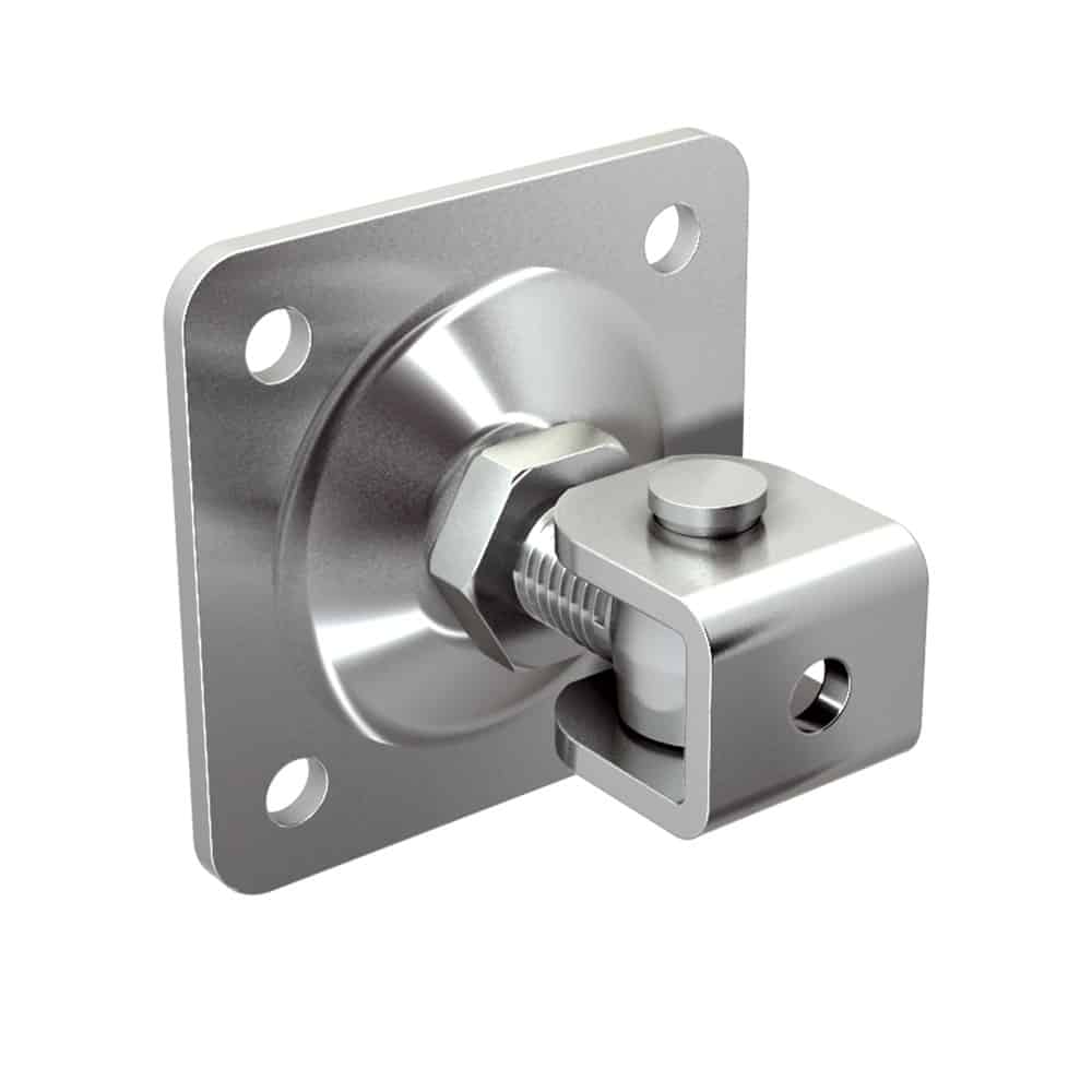 Hinge on screw-on plate with screw-on clevis M22