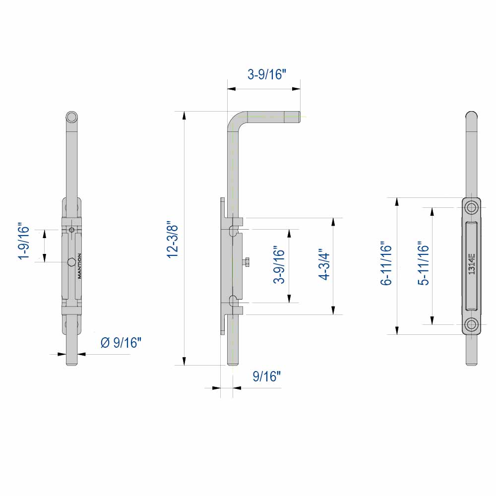 Drawing with dimensions of our reinforced bolt with narrow screw-on plate
