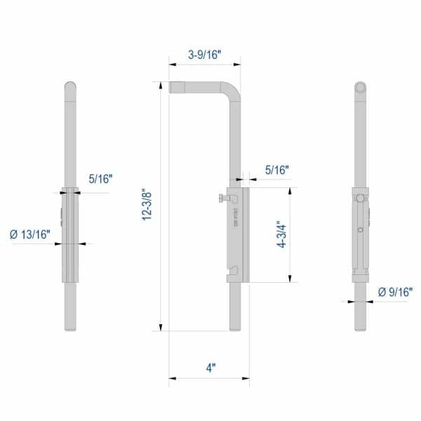 Drawing with dimensions of our Reinforced bolt with weld-on plate