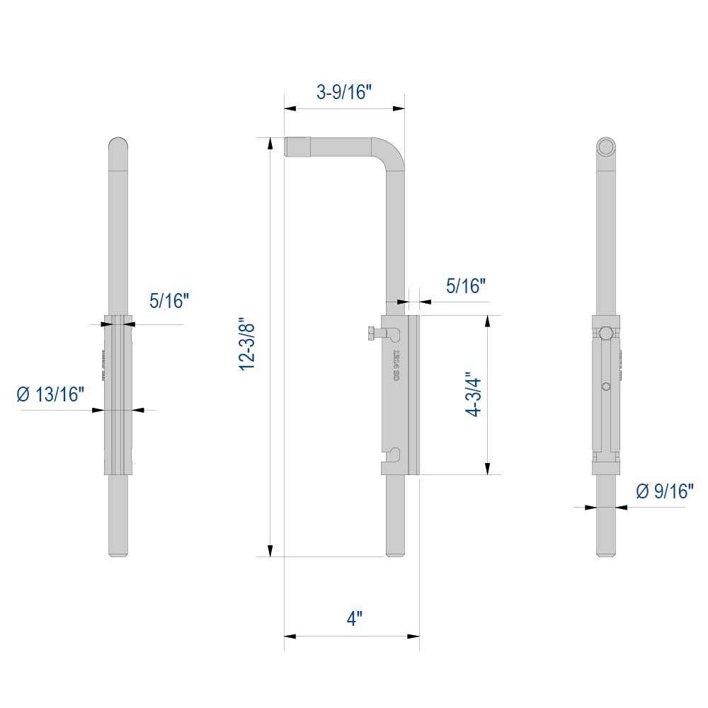 Drawing with dimensions of our Reinforced bolt with weld-on plate