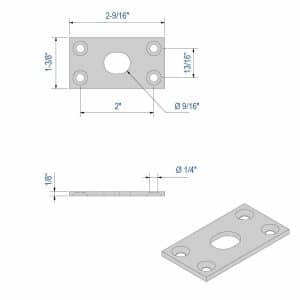 Drawing with dimensions of our silver door lock strike for lock bolt