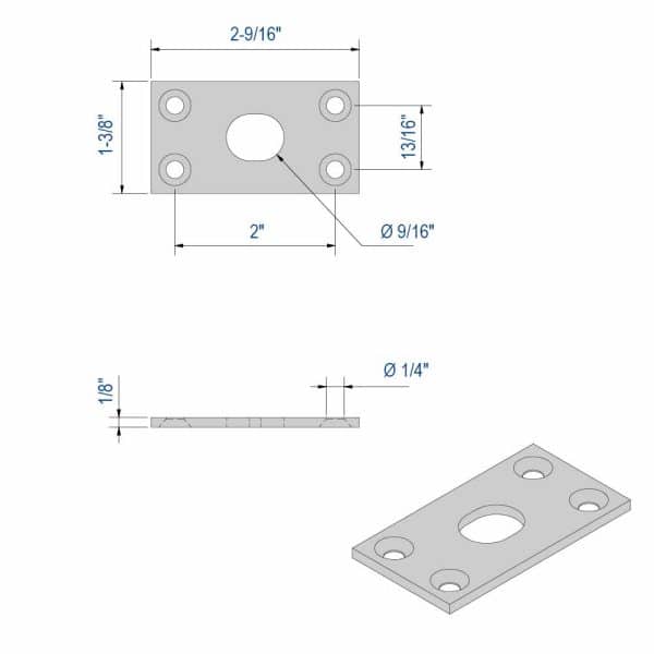 Drawing with dimensions of our silver door lock strike for lock bolt