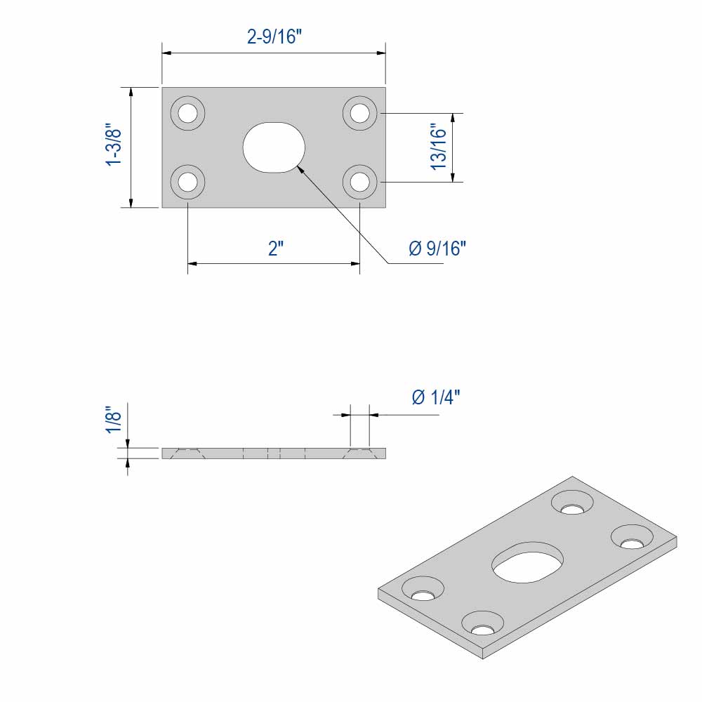 Drawing with dimensions of our silver door lock strike for lock bolt