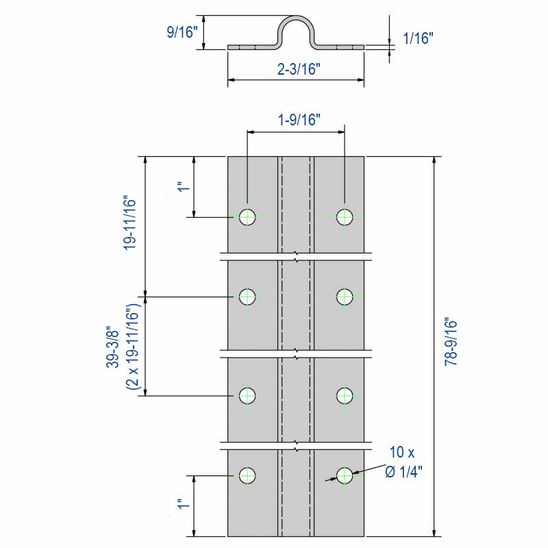 Drawing with dimensions of our galvanized steel track for sliding gate