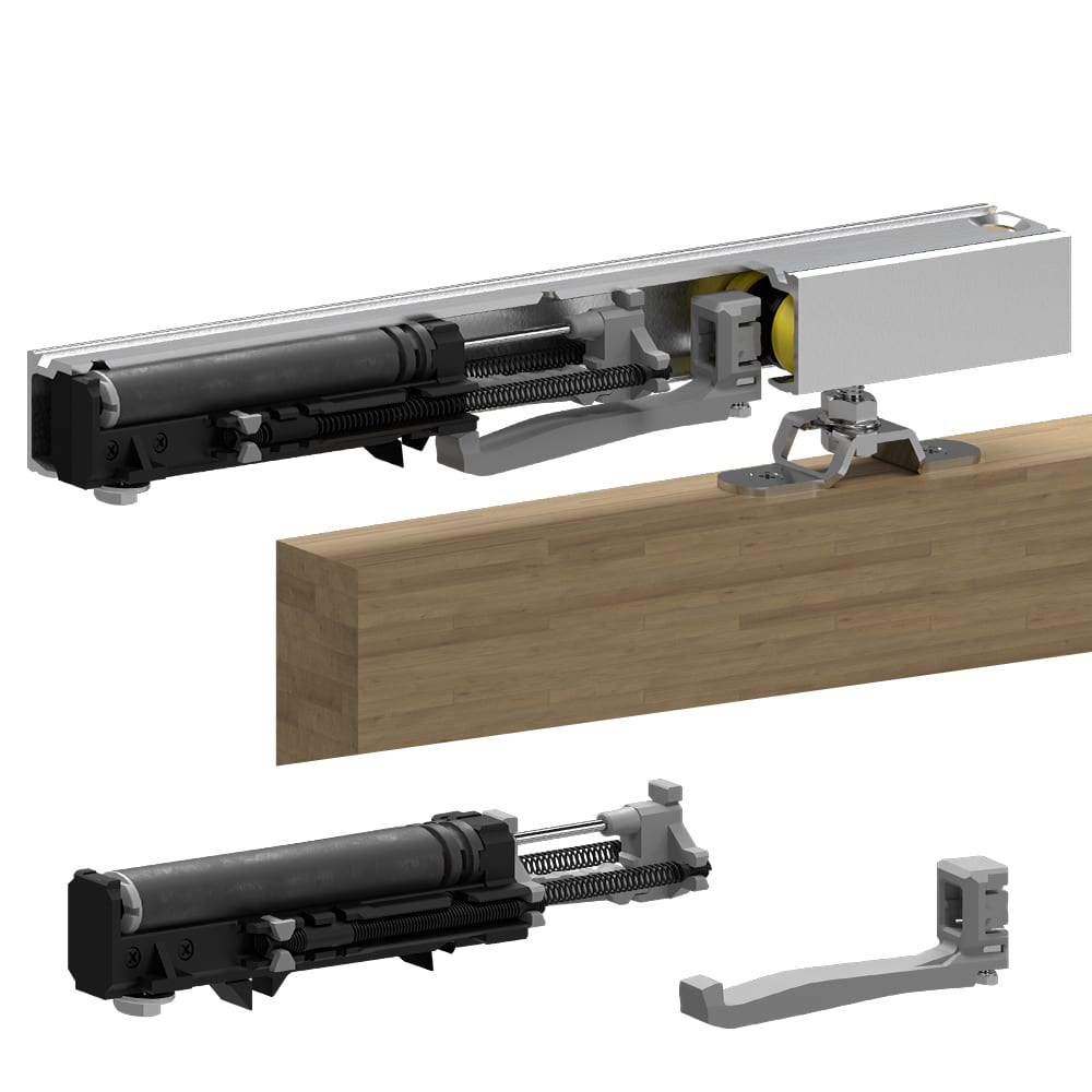 Mounting picture of our soft closer for SLID'UP 160, 170, 190 for doors between 90 lbs to 180 lbs.