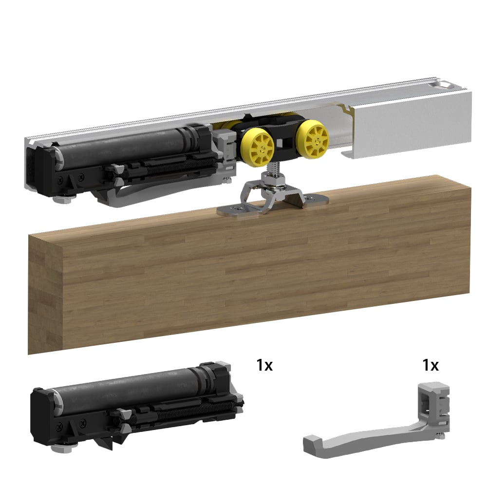 Mounting picture of our soft closer for SLID'UP 160, 170, 190 for doors between 90 lbs to 180 lbs.