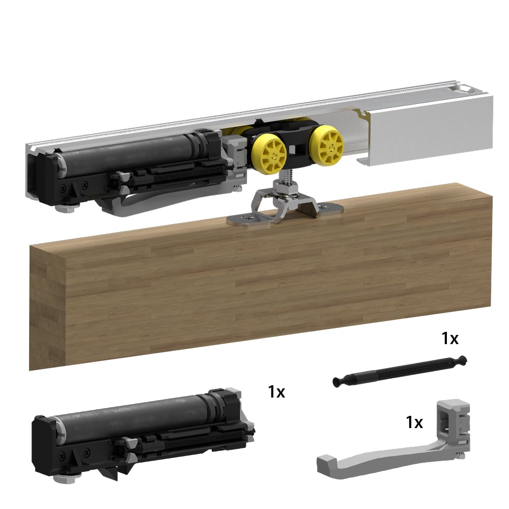 Mounting picture of our soft closer for light doors for SLID'UP 160, 170, 190 for doors between 20 lbs to 175 lbs.