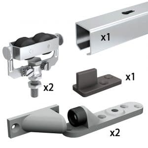 Content and quantities of our SLID’UP 1300 – Sliding door hardware kit for 1 door up to 130 lbs - 61" track