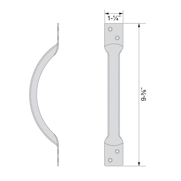 Drawing with dimensions of our heavy duty sliding door pull handle - 4 fasteners