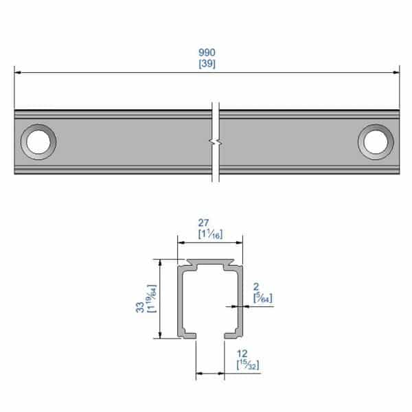 Drawing with dimensions of our 39" connectable track for SLID'UP 1000, 2500