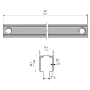 Drawing with dimensions of our 39" connectable track for SLID'UP 1100