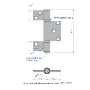 Drawing with dimensions of our Galvanized Steel Hinge - 3/8" axle diameter - 4" height