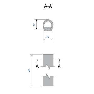 Drawing with dimensions of our self-adhesive rubber door seals - 1/4" height