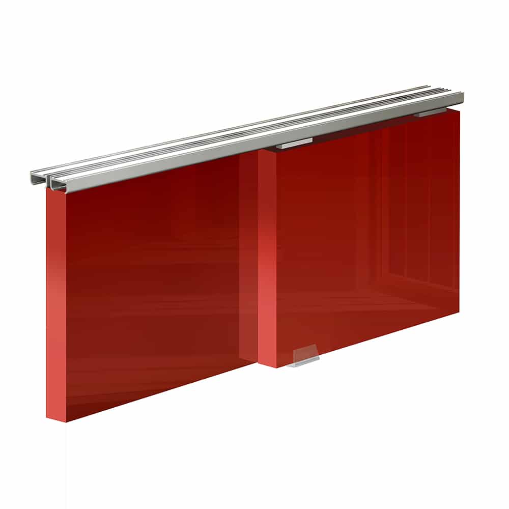 Mounting picture of our SLID’UP 100 – Sliding cabinet door hardware kit for 2 bypass cabinet doors up to 20 lbs each