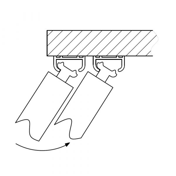 Installation drawing of our SLID’UP 100 – Sliding cabinet door hardware kit for 2 bypass cabinet doors up to 20 lbs each