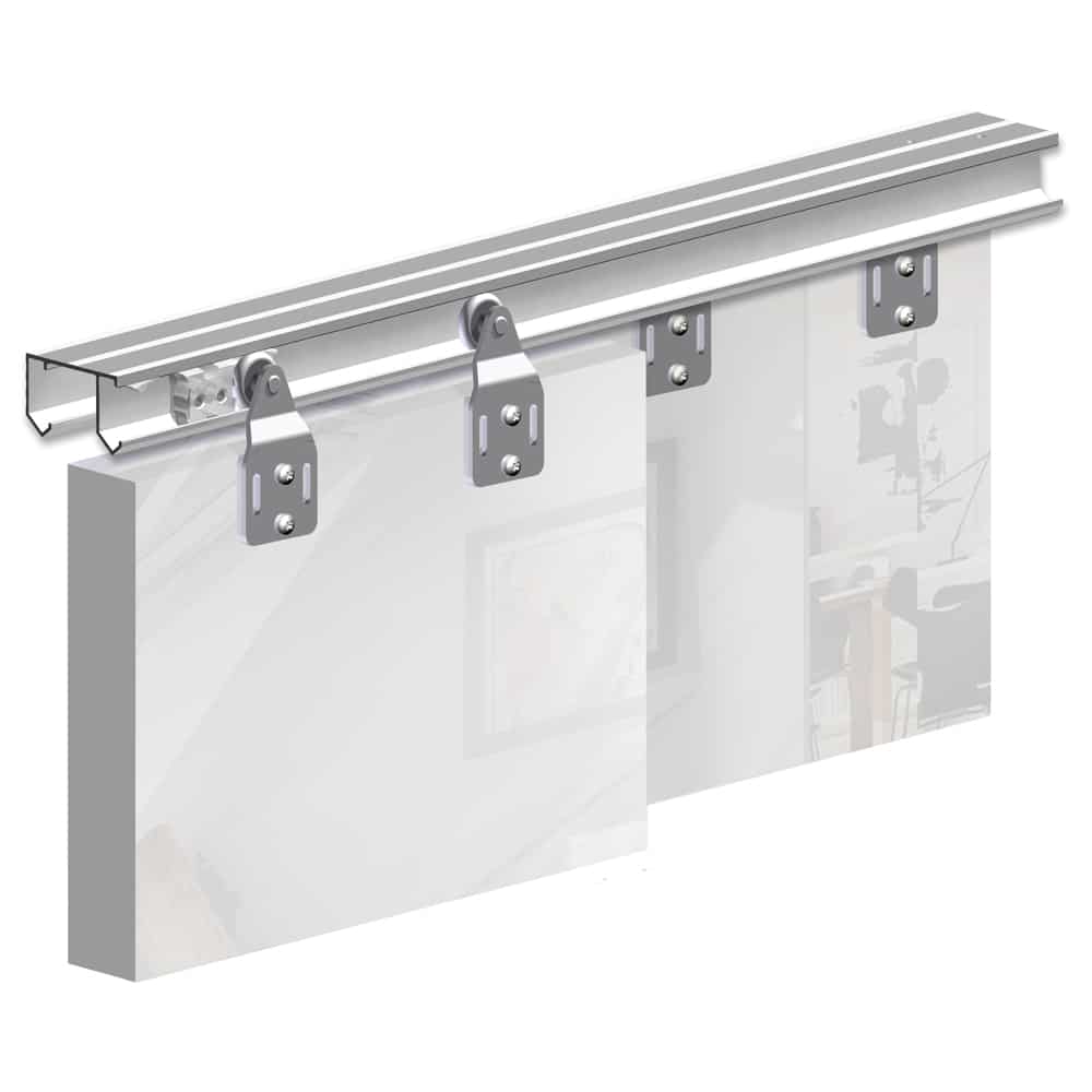 Mouting picture of our SLID’UP 110 – Sliding closet door hardware kit for 2 bypass doors up to 100 lbs each - 70" track